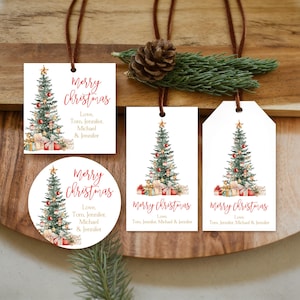 Red Gold Christmas Gift Tags Printable Christmas Tree Tags Personalized Holiday Gift Tags Editable Canva Template Instant Download T2C
