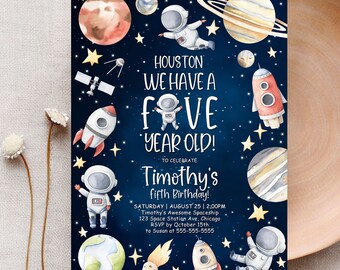 Houston We Have A Two Year Old Outer Space Birthday Invitation Template Second Birthday Space Invitation Birthday Party Invitation Corjl SP1