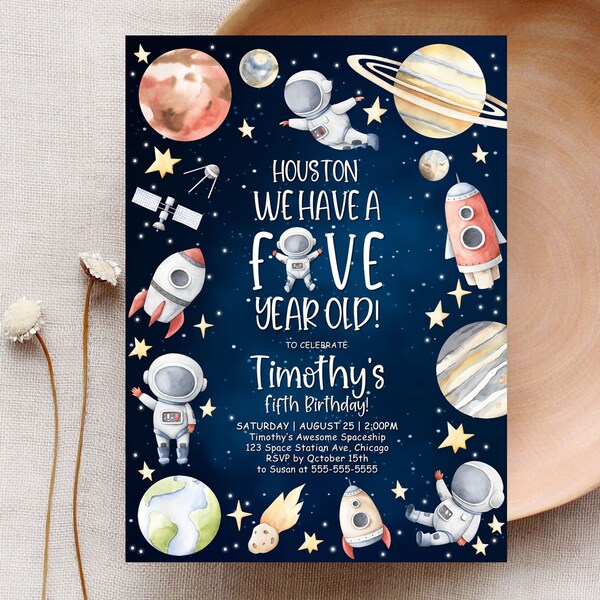 Houston We Have A Two Year Old Outer Space Birthday Invitation Template Second Birthday Space Invitation Birthday Party Invitation Corjl SP1