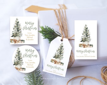 Editable Christmas Favor Tags Holiday Gift Tags Merry Christmas Holiday Tags Holiday Labels Tree Gold Download Printable Template Corjl T2D