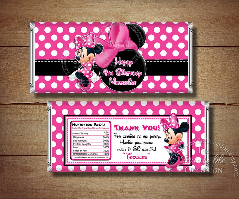 Printable Chalkboard Minnie Mouse Birthday Candy Bar Wrapper | Etsy