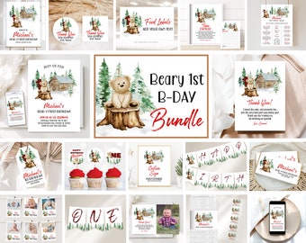 Beary First Birthday Invitation 1st Birthday Invitation First Birthday Bear Party Decorations Bear Birthday Invitation Bundle Bear Party BR1