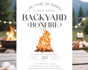 Editable Bonfire Party Invitation Template Bonfire Birthday Party Invitation BBQ Bonfire Party Invitation Outdoor Party Invitation Corjl BF1