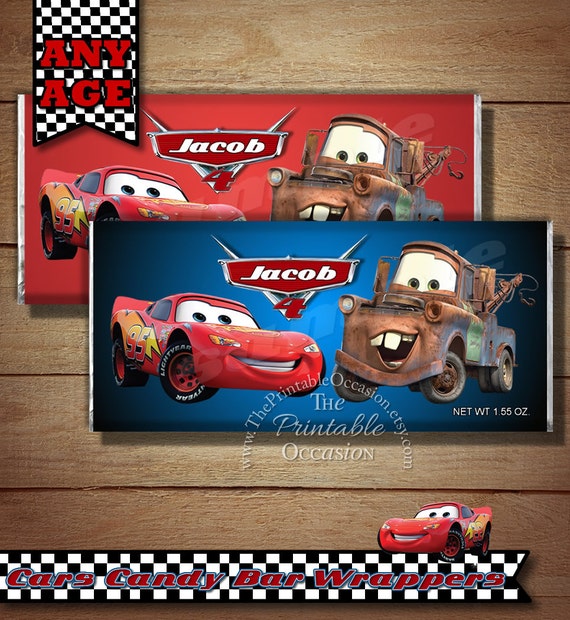 Set of 2 Cars Candy Bar Wrappers, Lightning Mc Queen Candy Bar Wrapper, Cars 2 Candy Wrapper, Printable DIY Mcqueen and Mater Birthday Party Il_570xn