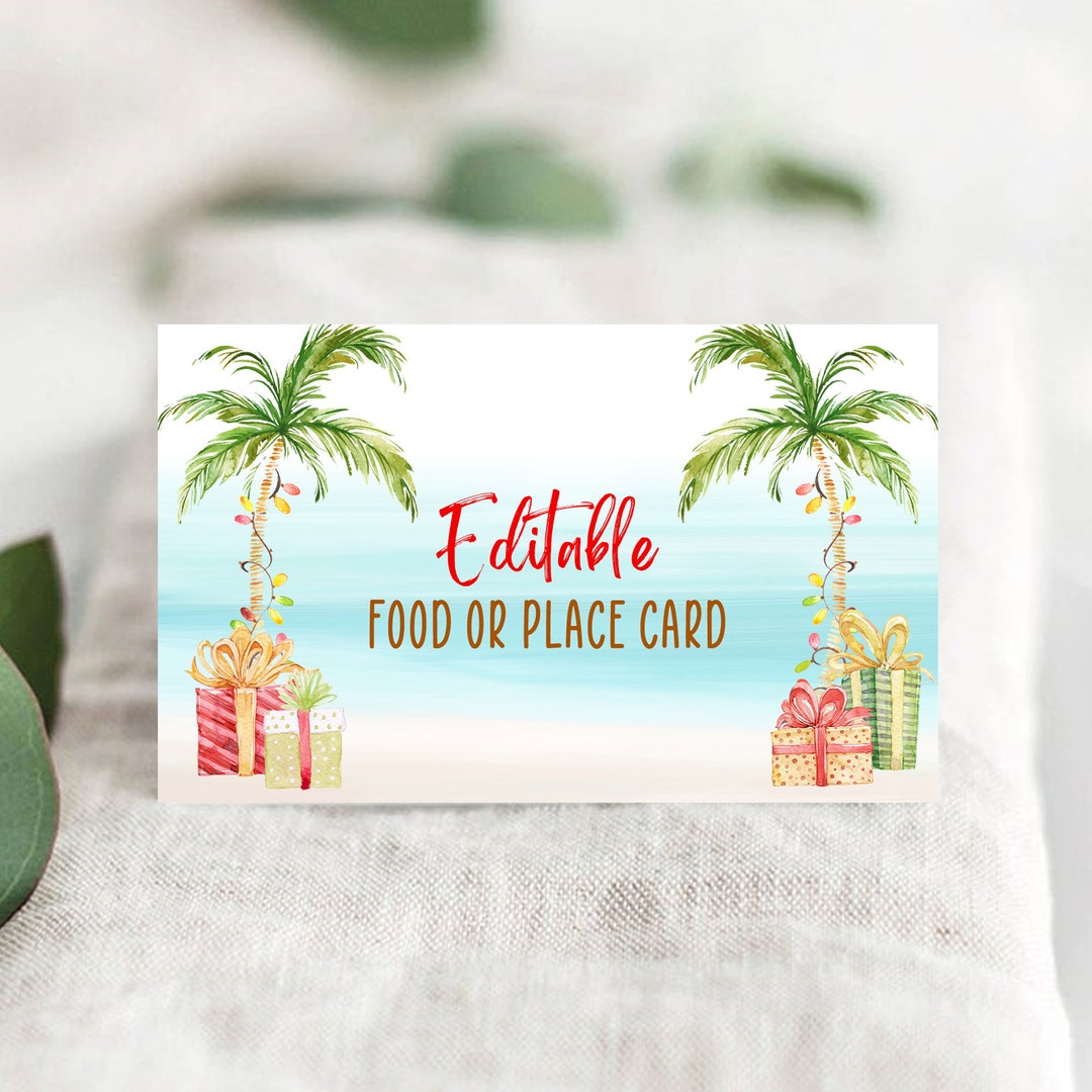 Tropical Christmas Food Tent Editable Tropical Palm Tree Food Card ...