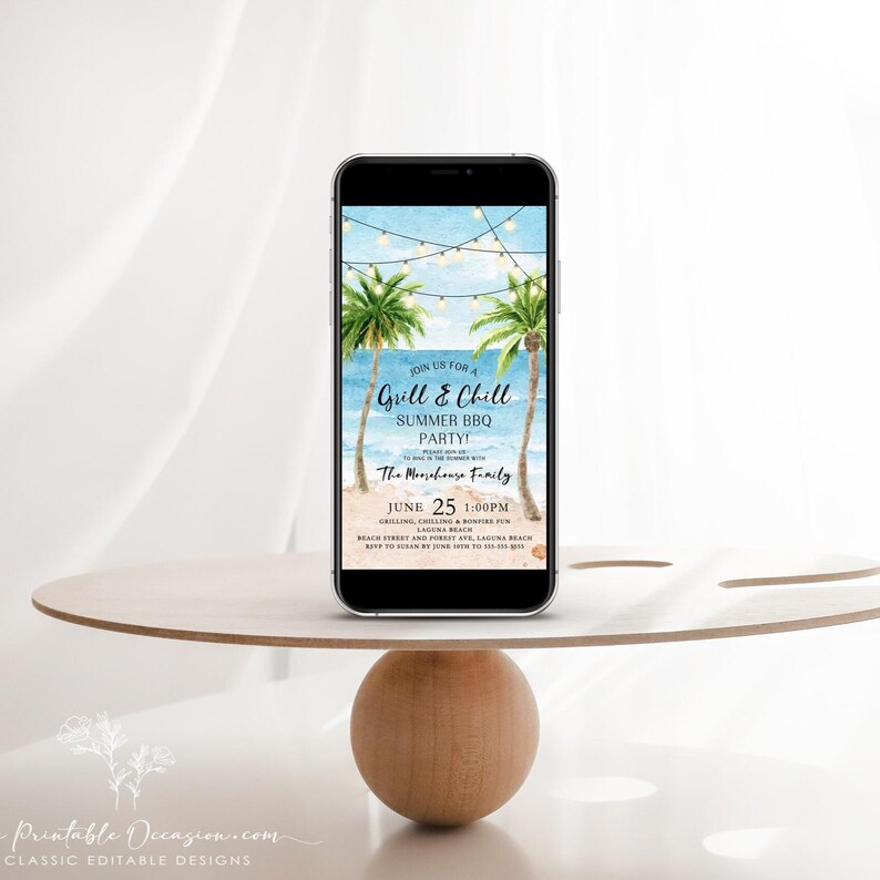 Beach Party Invitation Evite Editable Summer Birthday Invite Tropical Pool Party Corjl Template Digital Beach Birthday Printable BE1 image 4