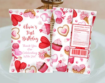 Valentine Chip Bag, Valentine Treat Bag, Valentine Favors, Valentine Party Treat, Party Favor Editable Chip Bag Wrapper Instant Download VD2