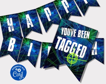 EDITABLE Laser Tag Banner Laser Tag Birthday Banner Laser Tag Bunting Printable Laser Tag Banner Glow Party Gamer Party Instant Download LT1