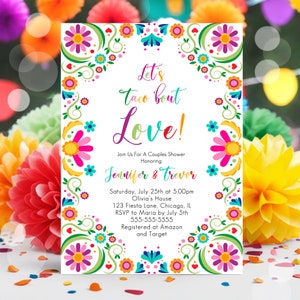 Editable Let&#39;s Taco Bout Love Invitation Couples Shower Fiesta Bridal Shower Floral Fiesta Wedding Engagement Template Corjl Printable FE1