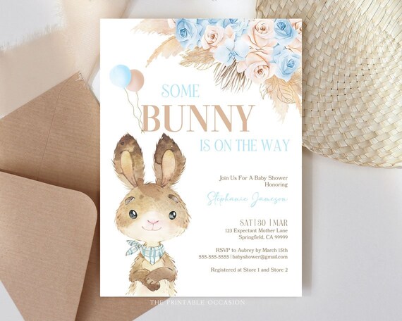 EDITABLE Boy Baby Shower Invite Boho Baby Shower Invite Pampas Grass Baby Shower Invitation Some Bunny Is On The Way Instant Download PGB5 Il_570xn