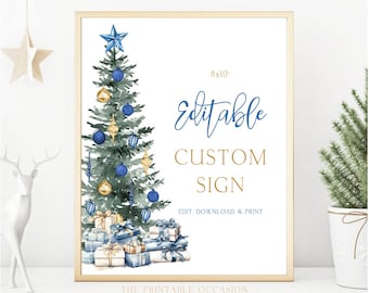 Editable Christmas Custom Sign, Printable Christmas Sign Template, Shower Party Sign, Christmas Dinner Sign, Christmas Party Decor T2B