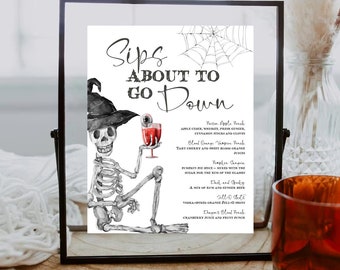 Halloween Sips Going Down Bar Menu Template Printable Pick Your Poison Drinks Sign Editable Skeleton Cocktail Menu List Instant Download SK1