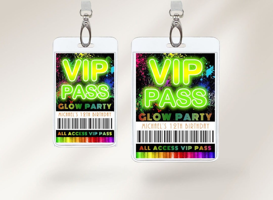 EDITABLE Glow Birthday Party Lanyard VIP Badge, Printable Boys Neon Glow VIP Badge, Neon Glow ...