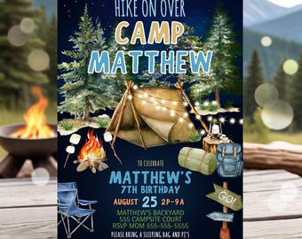 Editable Camping Birthday Invitation Forest Adventure Camp Party Invitation Template Outdoor Camp Birthday Invite Printable Canva CA2