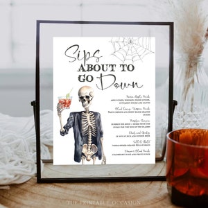 Halloween Sips Going Down Bar Menu Template Printable Pick Your Poison Drinks Sign Editable Skeleton Cocktail Menu List Instant Download SK1