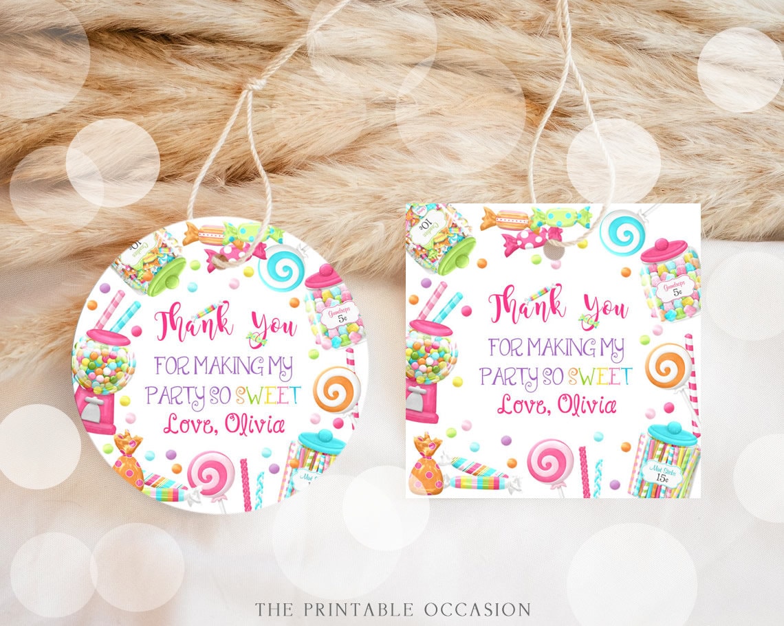 Printable Sweet Shoppe Candy Birthday Gift Tags Editable Favor Tag ...