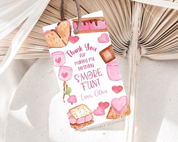 EDITABLE Girls Smores Birthday Thank You Tags Favor Tags Smore Fun editable-girls-smores-birthday-thank-you-tags-favor-tags-smore-fun