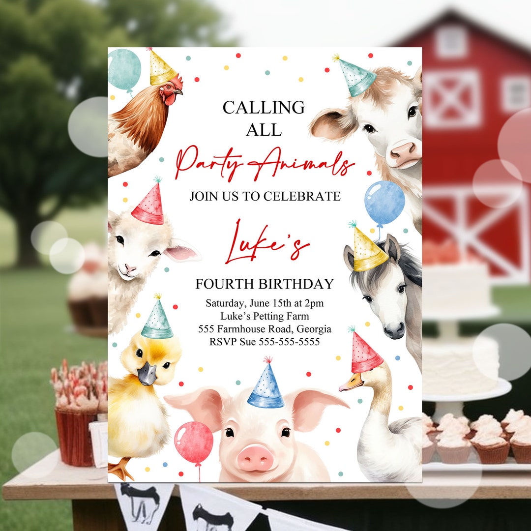 Editable Farm Animals Birthday Invitation Boy's Farm Barnyard First ...