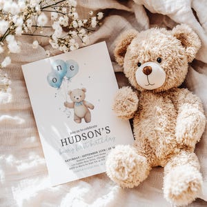 Beary First Birthday Invitation Bear Birthday Invite Teddy Bear First Birthday 1st Birthday Boy Beary 1st Birthday Party Invite Blue BR1