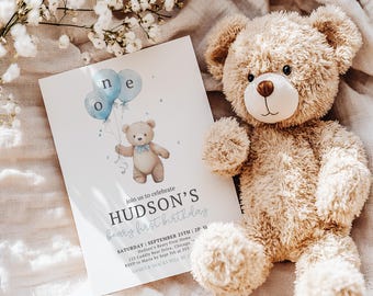 Beary First Birthday Invitation Bear Birthday Invite Teddy Bear First Birthday 1st Birthday Boy Beary 1st Birthday Party Invite Blue BR1