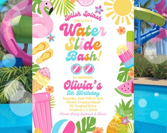 EDITABLE Water Park Birthday Party Invitation Tropical Splish Splash Boy Pool Party Invite Summer Splash Pad Party Instant Download P5