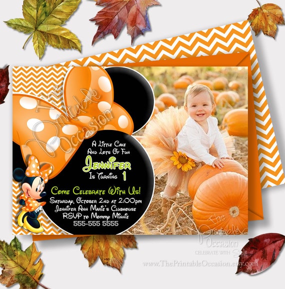 Autumn Mickey Mouse Birthday Invitation, Fall Mickey Mouse Photo Invitations, Halloween Invitations, Printable, Digital, Invitations Il_570xn