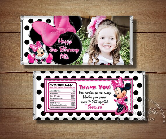 Printable Minnie Mouse Birthday Candy Bar Wrapper, Chevron Minnie Mouse Candy Bar Wrapper, DIY Printable Candy Wraps Birthday Printables Il_570xn