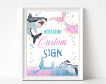 EDITABLE Sharks and Mermaids Birthday Party Table Sign, Sharks and Mermaids Printable Party Sign, Brother Sister Sibling Party Sign SH2