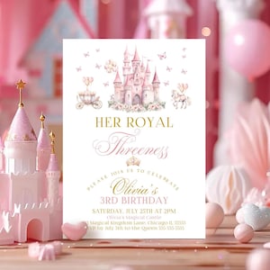 Princess 3rd Birthday Invitation Magical Castle Invite Her Royal Threeness Princess Invitation Editable Canva Template Castle Invitation PR2