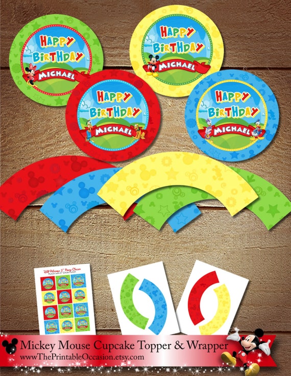 Mickey Mouse 2" Cupcake Toppers and Wrappers, Mickey Mouse Party Circles Clubhouse Favor Tags Gift Tags Clubhouse Cupcake DIY Printable Il_570xn