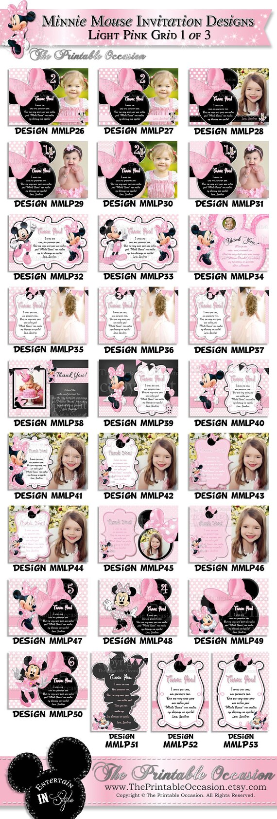 Minnie Mouse Thank You Card, Light Pink Polka Dot Minnie Thank You Card Note, Minnie Mouse Printable Thank You, Pink Dotted Thank You MMBP Il_570xn