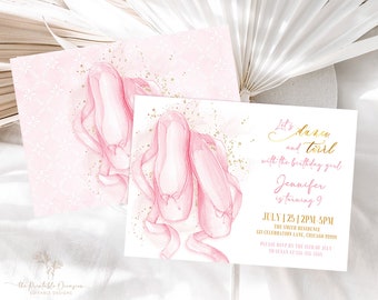 EDITABLE Ballerina Invitation Pink and Gold Ballerina Birthday Invitation Ballet Shoes Birthday Minimalist Ballerina Birthday Invitation BL1