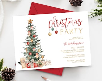 Christmas Party Invitation Template Red Gold Christmas Party Invite Editable Christmas Party Printable Holiday Party Invite Christmas T2C