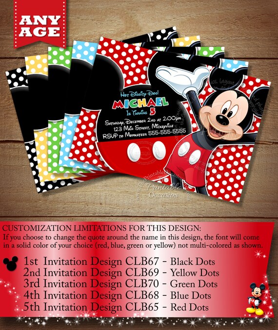 HUGE SELECTION Mickey Mouse Polka Dot Birthday Invitation, Red Clubhouse Mickey Mouse Printable Invitation, First Second Third Birthday Il_570xn