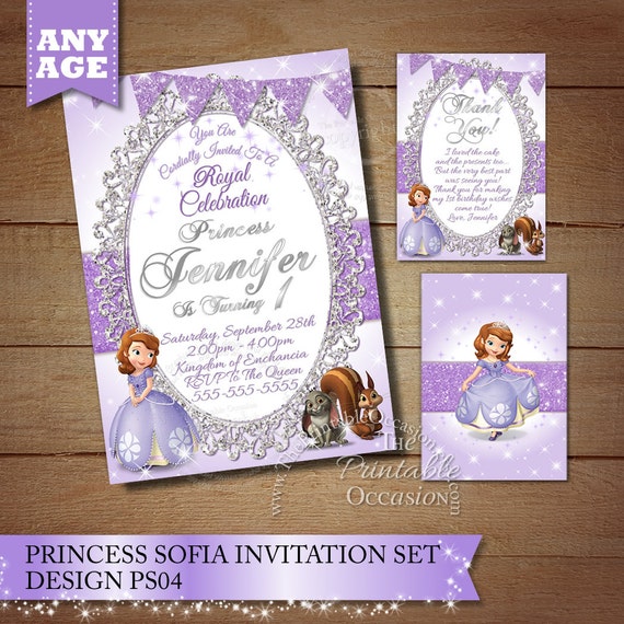 SAME DAY SVC Sofia the First Birthday Invitation, Princess Sophia Birthday Invitation, Princess Invitation, Printable Silver Glitter Sparkle Il_570xn