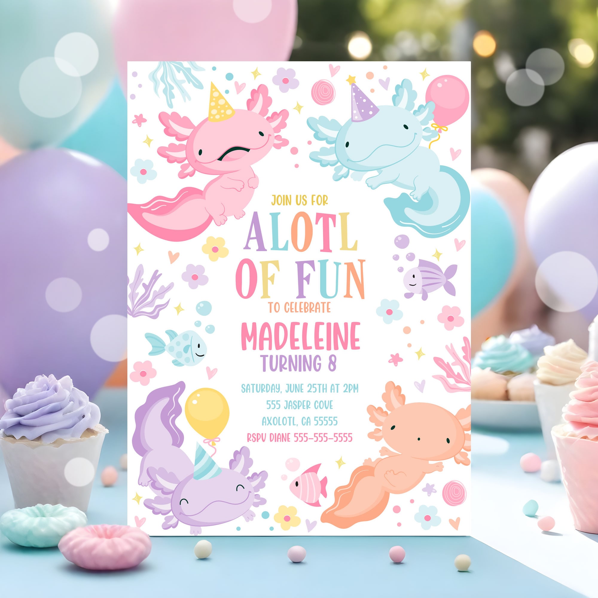 IPartyGo Axolotl Happy Birthday Banner - 12PC Pink Birthday Decor Backdrop Sign Party Supplies Set Cute Animals Photo Background Supplies Hanging Swirls Decorations Girls Boys Women Men Children Kids - View #10