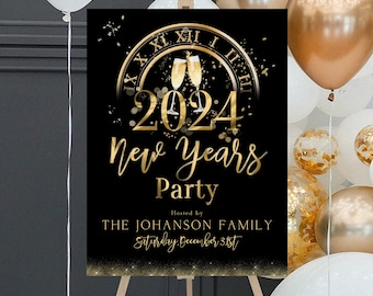 New Year's Eve Party Welcome Sign Template, New Year Party Welcome Sign, Editable Holiday New Years Gold Welcome Sign Instant Download NY1