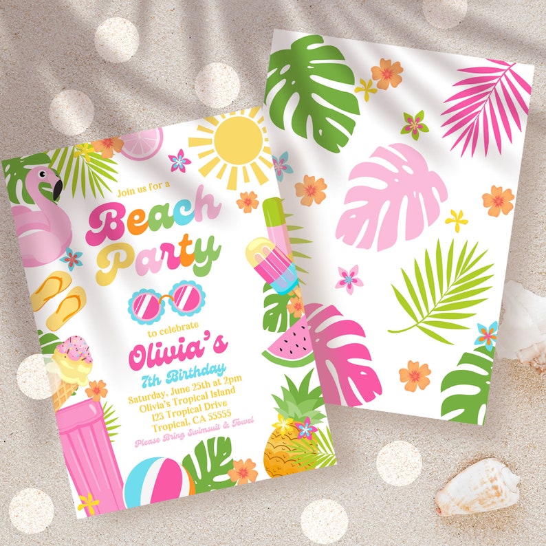 EDITABLE Beach Birthday Party Invitation Tropical Splish Splash Girly Beach Party Invite Summer Party At The Beach Instant Download P5 image 6