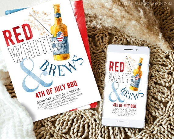EDITABLE 4th of July Party Invitation Template Red White and Brews 4th of July Backyard BBQ Invitation Printable 4th July BBQ Invitation P1 Il_570xn