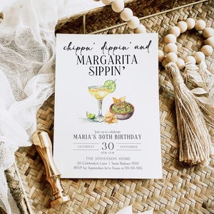 Editable Margarita Sippin Birthday Invitation Canva Template Guacamole Chips and Dip Fiesta Party Invite Girls Night Out Printable CS1