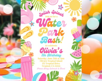 EDITABLE Water Park Birthday Party Invitation Tropical Splish Splash Boy Pool Party Invite Summer Splash Pad Party Instant Download P5