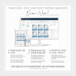 May include: A digital illustration showing how to purchase, personalize, and download a printable shark-themed party favor tag. The image shows a computer screen, a tablet, and a smartphone, all displaying the same design. The text on the tag reads "Sharks are in the air! It's a shark time!"
