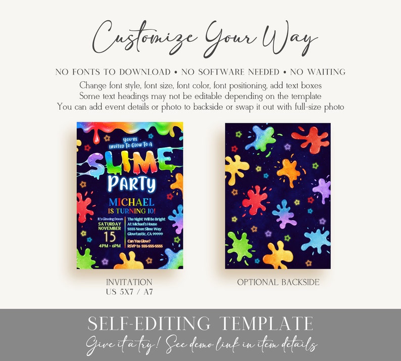 Editable Slime Invitation Glow Slime Party Invitation Template - Etsy