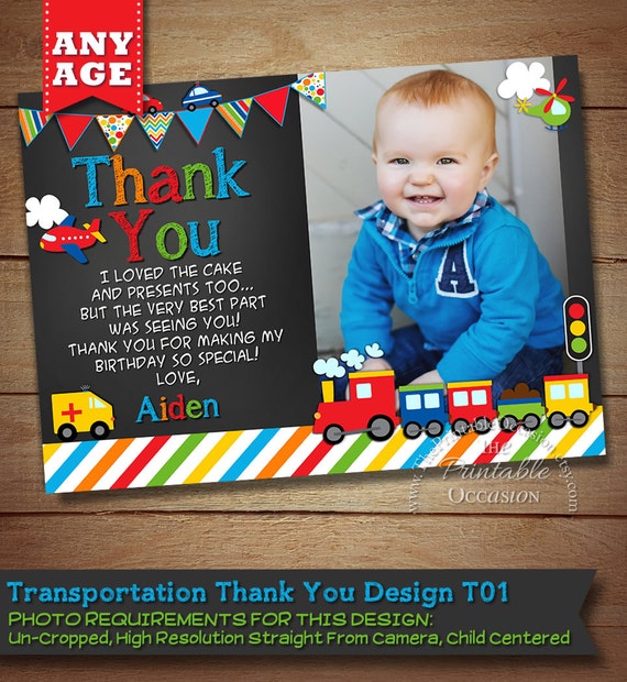 Transportation Thank You Card, Transportation Birthday, Cars Trucks Planes Thank You Card, Transportation Party, Chalkboard Thank You Card Il_570xn