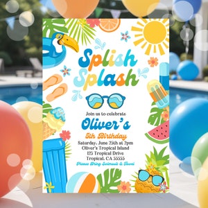EDITABLE Tropical Splish Splash Water Birthday Party Invitation Boy's Splash Pad Water Slide Paddling Pool Summer Party Instant Download P8