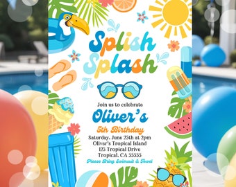 EDITABLE Tropical Splish Splash Water Birthday Party Invitation Boy's Splash Pad Water Slide Paddling Pool Summer Party Instant Download P8