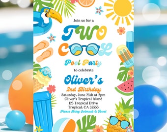 EDITABLE Two Cool Birthday Party Invitation Tropical Splish Splash Summer Boy's 2nd Birthday Party Pool Party Birthday Instant Download P8