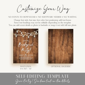 Rustic Backyard Party Invitation Template, BBQ Party Invitation, Baby Shower Invitation Birthday Party Retirement Party, Couples Party Corjl image 6