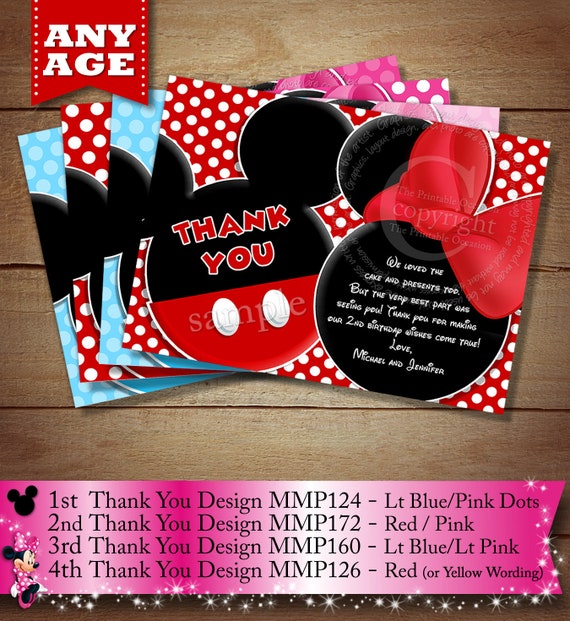 YOU CHOOSE Mickey Mouse Thank You Card For Twins or Siblings, Mickey Mouse Minnie Mouse Il_570xn