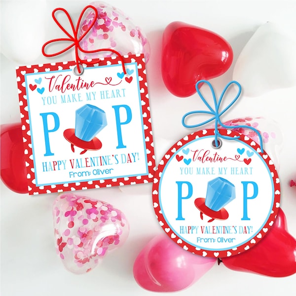 Valentine's Day Printable Ring Valentine Pop Gemstone Class Gift Tag Gem Classmate Team Teammate Neighbors Friends Students Tutor VA1 VA2